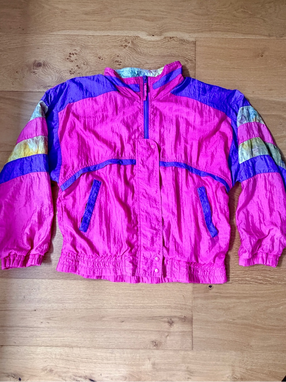 VTG 80s Neon Colorblock Windbreaker Jacket R.E. Sport River Edge Womens S Pink